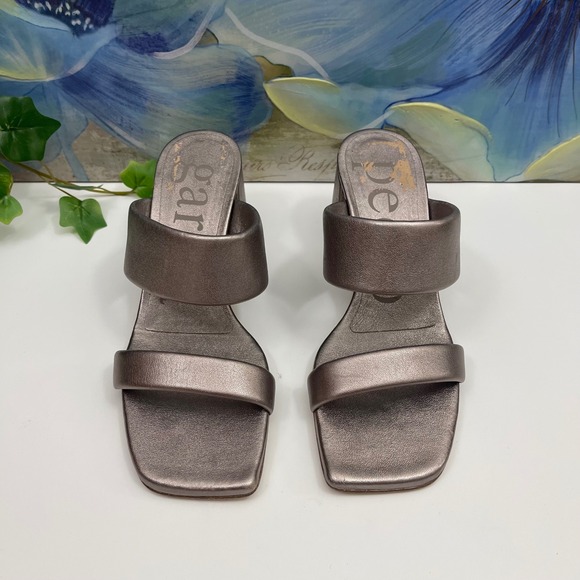 Pedro Garcia Isela Metallic Taupe Block Heel Sandals Size 38.5 / US 8.5 - Picture 2 of 15